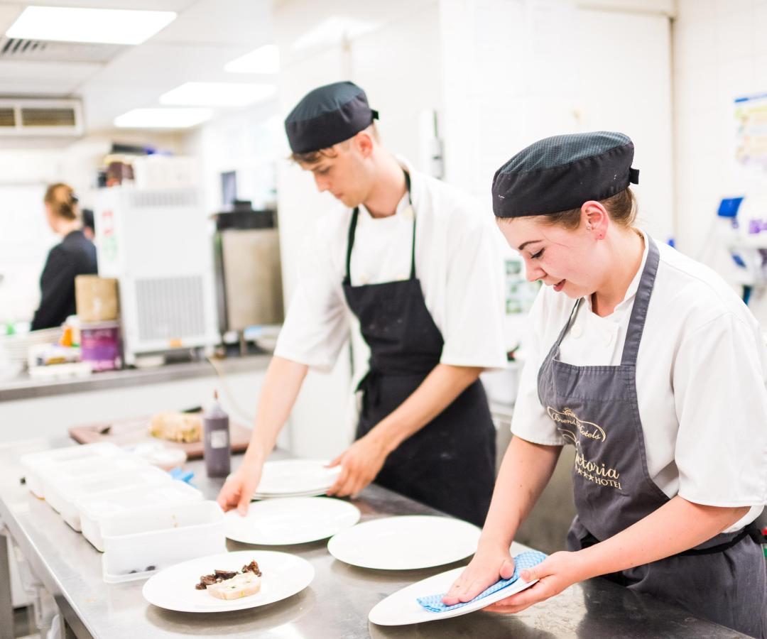 Kitchen staff preparing food at the Victoria Hotel in Sidmouth