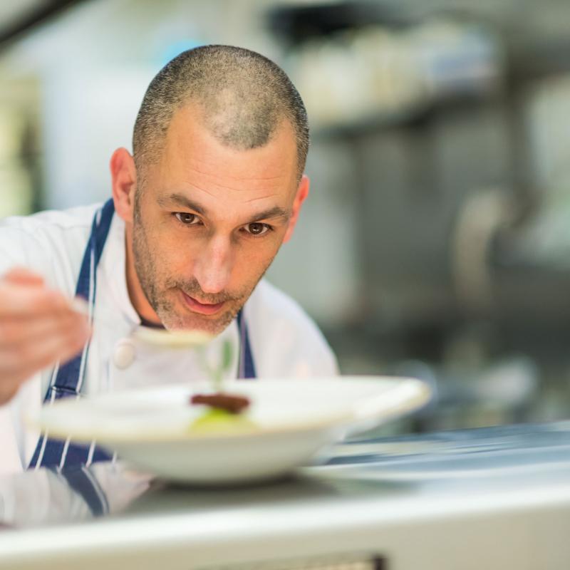 a chef at the pass at the Royal Duchy hotel in Falmouth